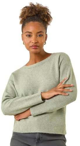 Roman Originals Ribbon Bow Tie Back Jumper for Women UK - Ladies Everyday Autumn Winter Round Neckline Comfy Soft Evening Vacation Work Party Night Out - Sage - Size 14