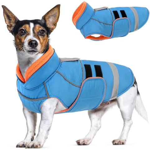 CITÉTOILE Hundejacke mit Klettverschluss – Reflektierend, Führungsöse & wärmender Kragen – Leichtes Wintercoat mit weicher Füllung, Blau, S
