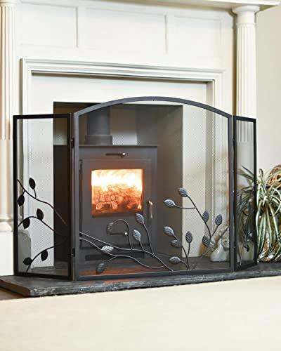 Black Overgrowth Three Fold Fireguard Fire Screen – Classic Style Mesh Guard for Log Burners & Open Fires – Spark & Debris Protection