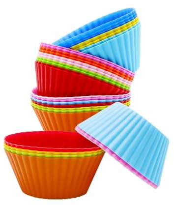 Moule Muffins Silicone, 24 Réutilisables Moules à Cupcakes, 7cm Mini Moules à Cup-cakes Antiadhésifs, pour Cupcakes, Gâteaux, Donuts, Desserts, Crèmes et Puddings