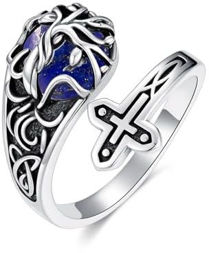 ROMANTICWORK Ring Verstellbar Daumenring Damen 925 Sterling Silber Lebensbaum Kreuz Verstellbare Ringe Opal/Türkis/Moosachat/Mondstein Ring Schmuck Geschenke für Damen