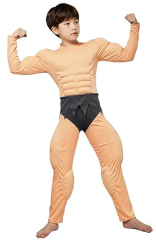 Fiocias Combinaison Musculaire Garçon Costume Muscle Enfant Combinaison Homme Fort Muscle Faux Abdominaux et Pectoraux Matière Polyester Souple, L