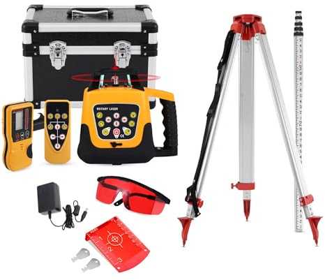 H-YEEU Rotary Laser Level Kit, 360 Degree Automatic Self Leveling Red Beam Horizontal Laser Transit, with Aluminum Tripod & Grade Rod, 500m Working Range for Construction, Building, Surveying
