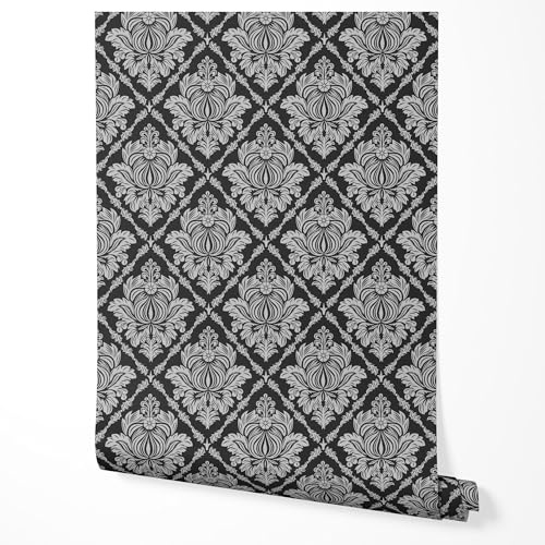 GP TONER Vliestapete Schwarz Weiß Barock Muster Elegante Tapete Wohnzimmer Schlafzimmer Küche Flur Klassisch Modern Ornament Wanddeko UV-beständige Tapete 5m x 0,5m