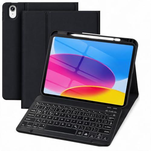 WALWALO Schwarz Hülle mit Tastatur für iPad A16 11 Generation 2025/10 Gen | QWERTZ Layout Keyboard, Magnetisch Abnehmbare Bluetooth Tastatur, TPU Rückschale Schutzhülle mit Stifthalter