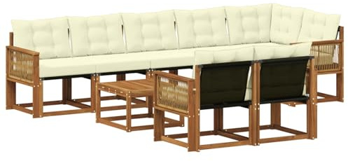 vidaXL Outdoor-Sofagarnitur mit Kissen 9 pcs Natur und Creme, Gartenlounge, modernes Sofa für draußen, bequemes Terrassenmöbel, stylisches Sitzset