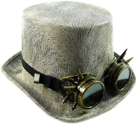 TrendandStylez Steampunk Hut Zylinder Fell Optik mit Brille und