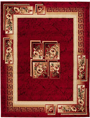 Carpeto Teppich Wohnzimmer Rot mit Klassisch Blumen Griechisch Muster Läufer Kurzflor Pflegeleicht ÖKO TEX Zertifiziert Grösse : Klein bis XXL (250x350 cm)
