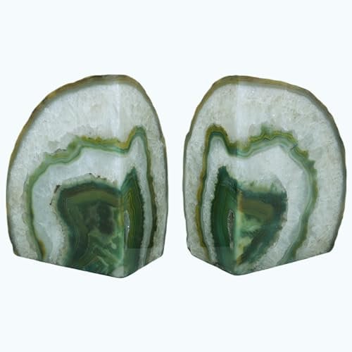 Nature's Decorations,Luxus Achat Buchstützen, rutschfeste Buchstopper, Achat Dekor Kristall Buchstützen für Zuhause oder Büro, Buchstützen aus poliertem Stein, 2 Stück, ca. 3.2-4.1 kg, grün