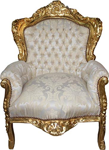 Casa Padrino Barock Sessel King Creme Muster/Gold - Antikstil Sessel
