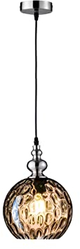 Edle Kugel Pendelleuchte ULLER mit Filament LED, Ø 20 cm, Nickel matt, Glaskugel Amberfarben, E27 Fassung