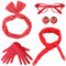 Coucoland 50er Jahre Rockabilly Kostüm Accessoires Damen 1950s Zubehör Set Inklusive Polka Dots Bandana Haarband Ohrringe Handschuhe Katzenaugen Sonnenbrille Chiffon Schal (Rot)