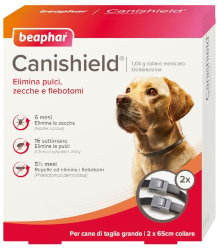 Beaphar Canishield Collare Antiparassitario Large 65cm, 2 collari per Cani - Collare Antipulci e Antizecche