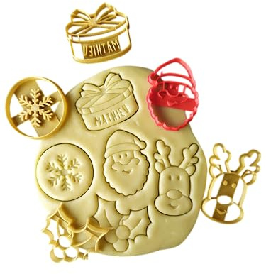 3DKOUPE - Emporte-pièces de Noël - Lot de 5 - Père Noël, Renne, Cadeau, Flocon, Feuille de Houx - Personnalisable avec texte - Couleur au choix - Conçu et fabriqué en France