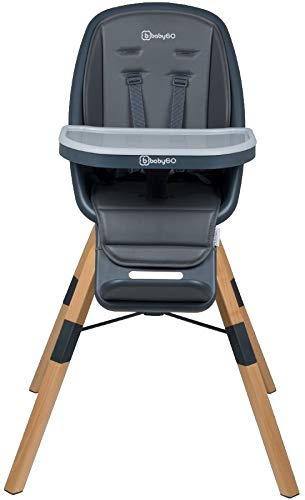 Babygo Carou 360º Hochstuhl, Drehbar, Sicherheitsgurt, Verstellbare, Abnehmbare Fußstütze mit Essenstablett, Grau