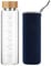 Botella de Agua Cristal 1 Litro Reutilizable con Funda Neopreno y Tapa de Bambú sin Bpa (Azul Marino)