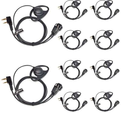 HYS Walkie Talkie Earpiece D-Shape Headset Compatible with Baofeng UV-5R BF-888S UV-82 Wouxun Kenwood 2 Way Radio, Inline PTT Mic Headset for Police Security (10 Pack)