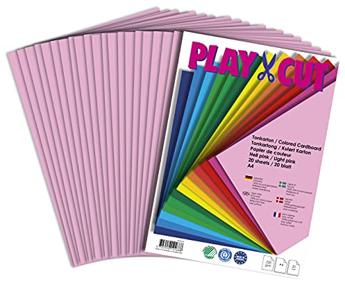 PLAY-CUT, Carton de couleur A4, 220 g/m², rose clair, 20 feuilles, uni.
