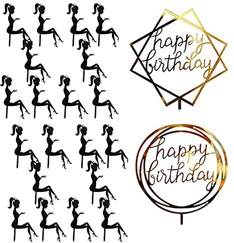 XHBTS 22 Stück Topper Torten High Heel Cupcake Topper Dame Silhouette Acryl Kuchendekoration Kuchen Aufsatz Topper Tortenstecker Deko für Hochzeit Engagement Hochzeitsfeier Geburtstagsfeier (Schwarz)
