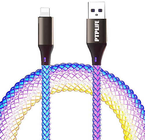 PTPLIFE RGB USB Cable 3FT/1M Led Colorful Light up USB Cable 12W Fast Charging & Sync for Phone 12 11 Pro Max/XS/XR/X/8/7/6/5, iPad iPod and More