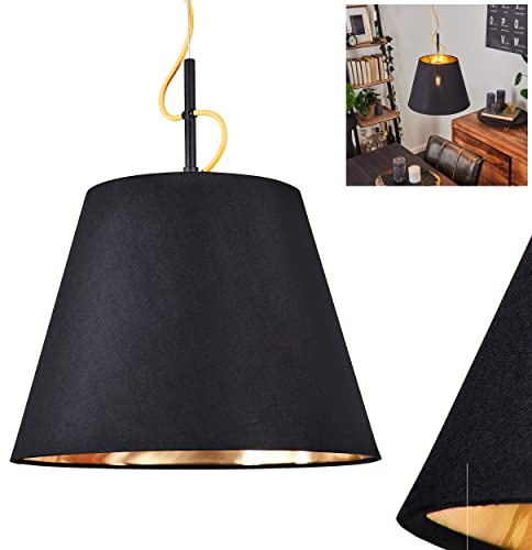 Pendelleuchte Saillon, moderne Hängeleuchte aus Metall/Stoff in Schwarz/Goldfarben, Pendelleuchte im Retro/Vintage-Design, Schirm aus Stoff (Ø 35cm), Höhe max. 160cm, 1-flammig, E27, ohne Leuchtmittel