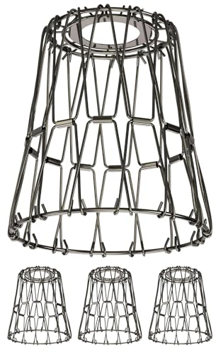 ledscom.de 4 Stück Käfig-Lampenschirm, chrom-schwarz, 135mm Ø