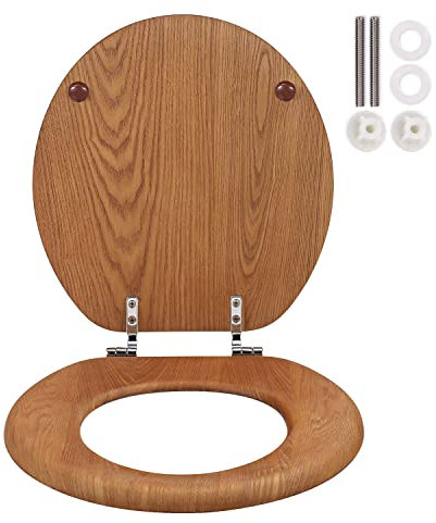 SUFISEAT Wooden Toilet Seat Round with Metal Hinges, Wood Toilet Seat for American Standard Size Toilet Seats, Easy to Install