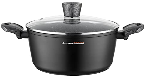 FLORINA olla de aluminio (4 l) | 24 cm de diámetro | Olla con tapa de cristal - antiadherente | Olla de inducción - ovalada | Ideal para cocina de inducción, cocina de gas y cocina eléctrica (Negro)