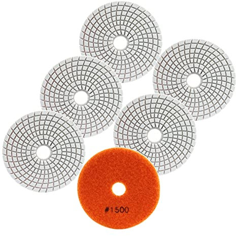 FOCSTOL Diamond Wet Polishing Pads - 6pcs 100mm Grit 1500 Polishing Kit for Granite Marble Artificial Stone Quartz for Angle Grinder