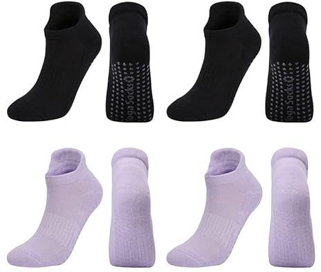 EMA MEGA GROUP 4 Paar Damen Yoga Socken Sportzubehör Rutschfeste Socken mit Schlaufen für Yoga, Pilates, Ballett, Fitness und Heimtraining (EU 35-39)