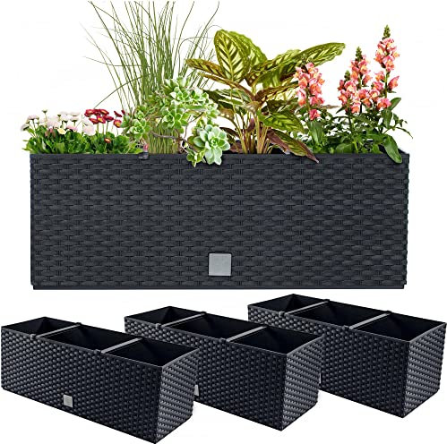 EDANTI Blumenkasten Set x3 Blumentopf Balkonkasten Kunststoff RATO CASE 17 L Pflanzkasten Pflanzkübel Anthrazit
