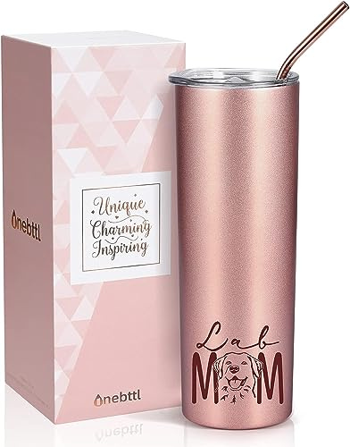 Onebttl Labrador Retriever Gifts for Women, 20 oz Rose Gold Skinny Tumbler | Includes Straw and Straw Brush, 304 Stainless Steel, Double-Wall Insulation, Leakproof Lid, Portable, Stylish Look