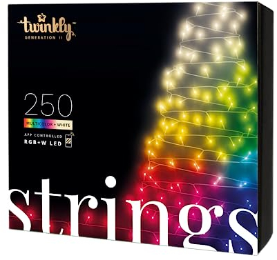 Twinkly Strings 100 LED RGB+Blanco, Guirnalda de luces LED de Navidad para exterior e interior, luz LED Smart Multicolor, Home Kit, Alexa, Google Home, Tumblr, IP44, control de aplicaciones, cable