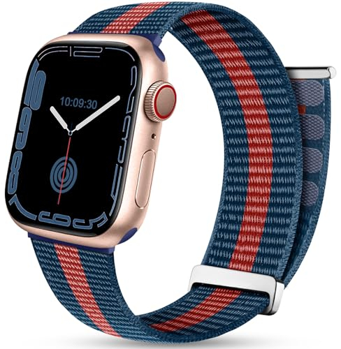 Mastten Sport Armband Kompatibel mit Apple Watch Armband 46mm/45mm/44mm/42mm 49mm, Nylon Klettverschluss Geflochtenes Armbänder für iWatch Series 10 9 SE 8 7 6 5 4 3 2 1, Felsen Grün/Red