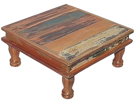 Casa Moro Shabby Chic Tisch Siera M 40x40 cm braun bunt quadratisch aus Altholz gefertigt | Bajot Beistelltisch Vintage Hocker Blumentisch MA5028M