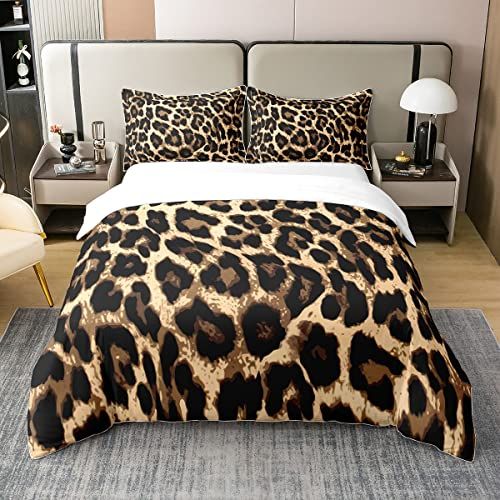 100% Bio Baumwolle Leopard Print Bettbezug 155x220,Schwarz Braune Geparden Bettwäsche Set für Frauen Mann,Afrika Wild Tier Thema Tröster Abdeckung,Safari Haut Textur Bett Sets mit1 Kissenbezug
