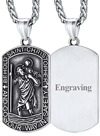 FaithHeart Christophorus Kette für Herren Jungen, Edelstahl Halskette mit Hundemarke Anhänger, Heiliger Christophorus fürs Auto Kette, Geschenk für Freunden Ehemann