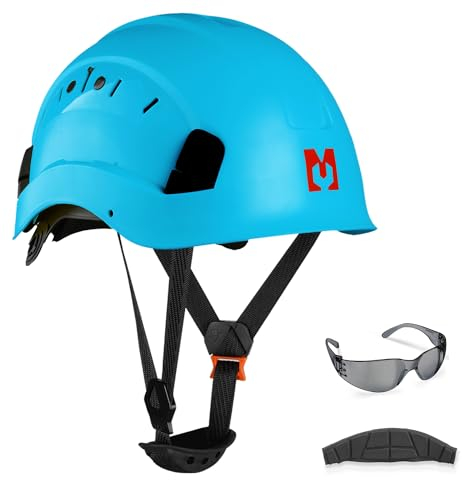 Mustbau Sicherheitshelm, EN397 Schutzhelm mit Antibeschlag-Brille, 53 bis 63 cm Verstellbarer Kopfumfang, strapazierfähiges ABS-Material Für Männer Frauen - Blau