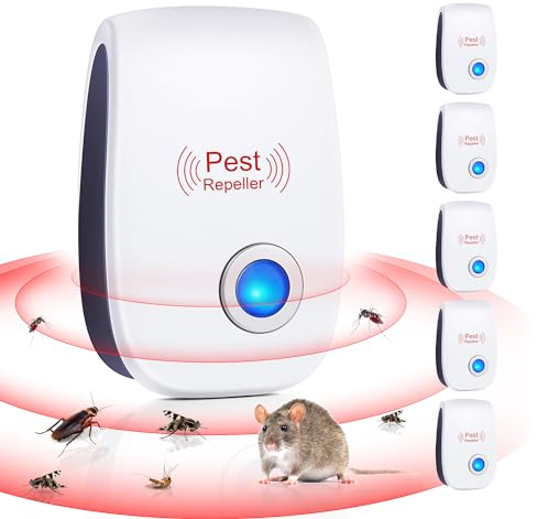 Mückenschutz Ultraschall Schädlingsbekämpfer Elektrisch Pest Repeller Innenräumen Schädlingsbekämpfung für Kakerlaken, Fliegen, Mäuse, Mücken, Spinnen, Harmlos für Haustiere, 6 Stück