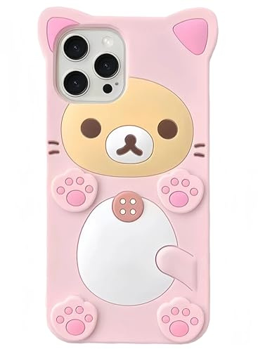 IAIYOXI 3D Cute Cartoon Bear Phone Case for iPhone 13 Mini - Fashionable and Stylish - Funny Pink Bear Design - Soft TPU Protective Case - Kawaii Silicone Cover for Women, Girls, and Kids (Pink)