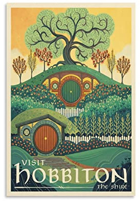 Hobbiton Vintage-Reiseposter Herr der Ringe Filmposter Poster Kunstdruck Wand-Foto Malposter Hängendes Bild Familiendekor 60 x 90 cm