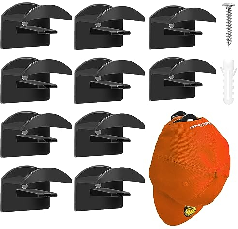 hongmo 10 Stück Selbstklebende Kappenhalter, Schwarz Hutaufbewahrung Huthalter, Wandmontage Hut Baseball Kappe Kleiderbügel, Selbstklebende Hut-Haken, Cap Halterung Wand Huthaken