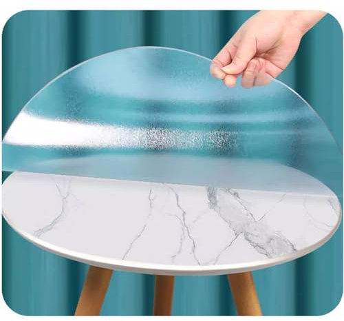 Zhaomi Film Protecteur De Nappe Ronde en PVC Givré Transparent, Nappe en Plastique Givré Transparent Rond De 1,5mm, Coussin De Protection De Table à Manger Transparente Givrée (Diameter 85cm/33in)