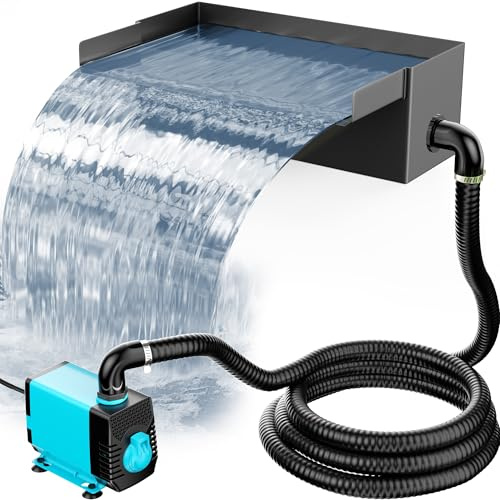 POPOSOAP Cascata per laghetto con kit pompa, in acciaio inossidabile 304, per laghetti, cascata con pompa da 40 W 660 GPH per laghetti, con tubo ondulato da 2,5 m, per giardino, cascata, giochi