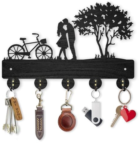 MAYJOYDIY Hölzern Fahrradpaar Baumgarderobe Wandhalterung 30x20cm Schlüsselhalter Für Die Wand Dekorative Wandgarderobe Schlüsselleiste 5 Haken Aus Legierung Für Valentinstagsgeschenk Wandkunstdekor