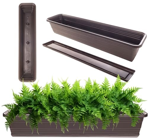 KADAX Jardinière avec soucoupe, avec ou sans supports de jardinière, pot de balcon en plastique, bac à plantes, jardinière de balustrade, pot de fleurs (moka, 80 cm)