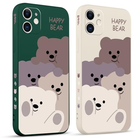 Pnakqil 2 stück Handyhülle für Apple iPhone 11 6.1,Hülle süßer Bär Muster Aesthetic Interessant Frauen Design süß Aesthetic Schön Mädchen Kameraschutz Stoßfeste Case Silikon Schutzhülle Tasche