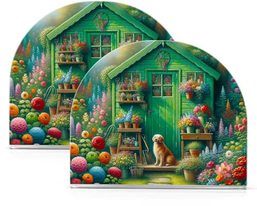 Serviettenhalter für Tische, 2 Stück, Retro-Gartenhaus mit Hund, Acryl, freistehend, Papierserviettenhalter für Party, Papierservietten, Esszimmer, Küche