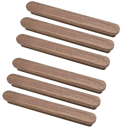 HDJNal Lot de 6 boutons de porte en bois de noyer naturel pour commodes, armoires de salle de bain, tiroirs de chambre à coucher, armoires de cuisine et salon, design simple (CC : 192 mm)