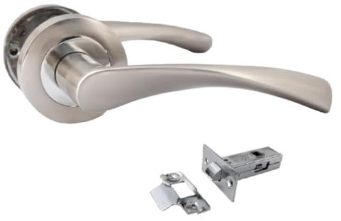 Epsom Door Handle Internal Chrome & Satin Duo Twist Handle Set, Interior Latch Lever on Rose, Door Latch Chrome,Door Handle Latch, Privacy Lockable Handle for Bathroom, Bedroom, Front Door 1 Set